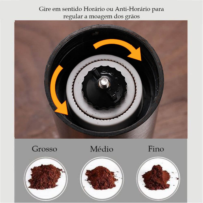 Moedor De Grãos Café Manual Aço Inox Com Ajuste De Moagem (UD190152)